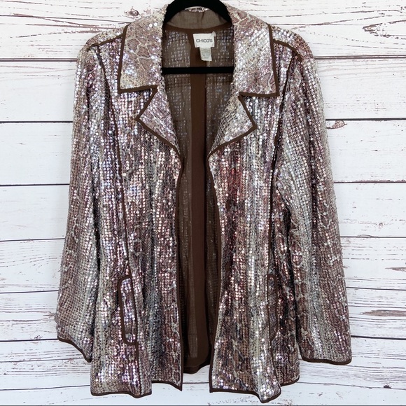 Chico's Jackets & Blazers - Chico’s Shiny Sparkling Silver Sequin Blazer Coat